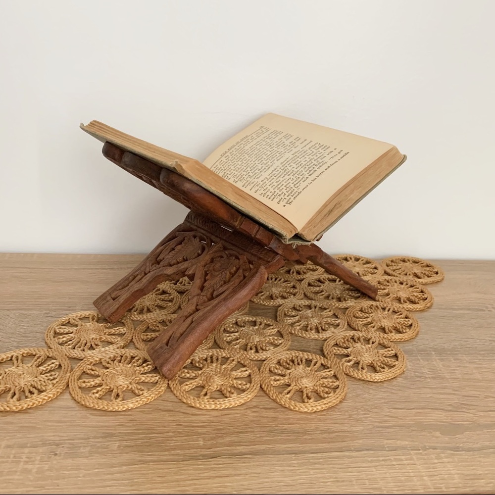 Vintage Carved Wood Book Folding Display Stand